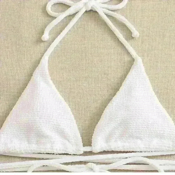 NWT Textured Triangle Wrap Around Solid White Tie Bikini SET - Picture 14 of 14